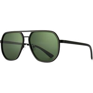SUNGAIT Polygon Aviator Sunglasses for Men Polarized Trendy Square Sun Glasses Retro Pilot Shades UV Protection (Gunmetal Frame/Sliver Rim/Dark Green Lens)