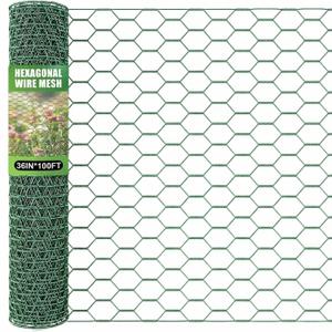 36 x 1200 InchesChicken Wire for Floral Arrangements, Green Chicken Wire, Hexagonal Galvanized Wire Mesh for Poultry Barrier, Flower Arrangement, Crafts and Garden, Green