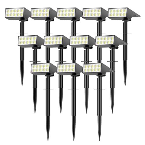 WENATY Solar Spot Lights Outdoor Waterproof, [12 Pack/4 Modes] Landscape Lighting Spotlights, Auto On/Off LED Solar Powered Yard Garden Flood Solar Light for Outside Pathway Wall Tree Pool,Cool White