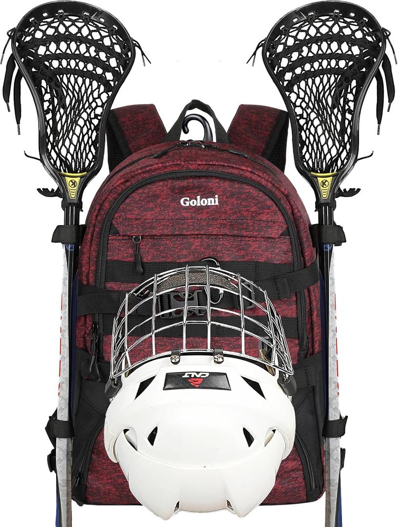 Goloni Lacrosse Bag, Youth & Adult Lacrosse Backpack with Tow Stick Holder and Shoes Compartment,Field Hockey Bag for Boys & Girls