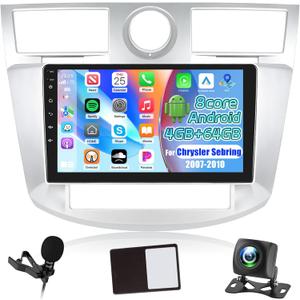 [8 Core 4+64G] NHOPEEW Android Car Radio for Chrysler Sebring 2007-2010 with Wireless Carplay and Android Auto - 9 Inch IPS Touchscreen Car Stereo - GPS Navi/DSP/WiFi/SWC + AHD Backup Camera