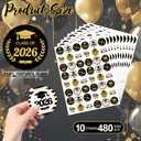 2 x 480Pcs Graduation Stickers 2026, Class of 2026 Stickers Graduation Envelope Seal Label Self Adhesive Congrats Grad Cap Sticker for Grad Party Favors (Black & Gold)