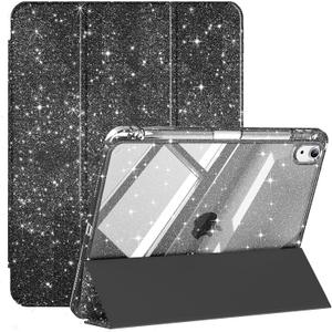 Case for iPad Air 11 Inch M4/M3/M2 (2026/2025/2024), iPad Air 5th/4th Generation 10.9 Inch (2022/2020) with Pencil Holder, Hybrid Clear Back Shell Sparkly Cover, Auto Wake/Sleep, Black