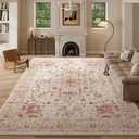 8x10 Orange Washable Area Rug for Living Room, Vintage Print