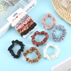 12Pcs Satin Scrunchies, Coffee Color Series Satin Hair Ties Elastic Hair Bands Ponytail Holder Hair Accessories Valentine Day Gifts for Women