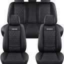 Leather Car Seat Covers Full Set, Waterproof Faux Leather Automotive Seat Covers for Cars, SUVs, Sedans, Vans and Trucks, Airbag Compatible Universal Fit Seat Protectors, Black