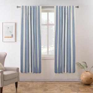 DriftAway Chris Linen Blackout Curtains with Thermal and Sound Reducing Layer 63 Inches Long for Bedroom Striped Printed Drapes Thermal Insulated Lined Window Treatment for Living Room Linen Jean Navy, 52"W x 63"L