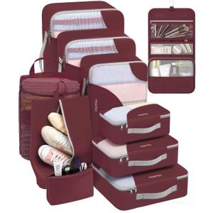 10 Set Packing Cubes for Travel, Gifts for Women Mom,Anti-Tearing Suitcase Organizer,OlarHike Vacation Essentials & Accessories for Cruise Ship, 11 Burgundy, 10 Set(Toiletry/Checked)