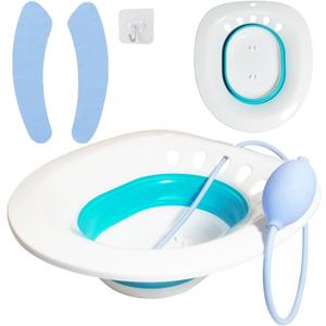 Sitz Bath for Postpartum Care and Hemorrhoids, Sitz Bath for Toilet Seat, Foldable Sitz Bath with Flusher, Deeper and Wilder, Suitable for Any Toilet Seat