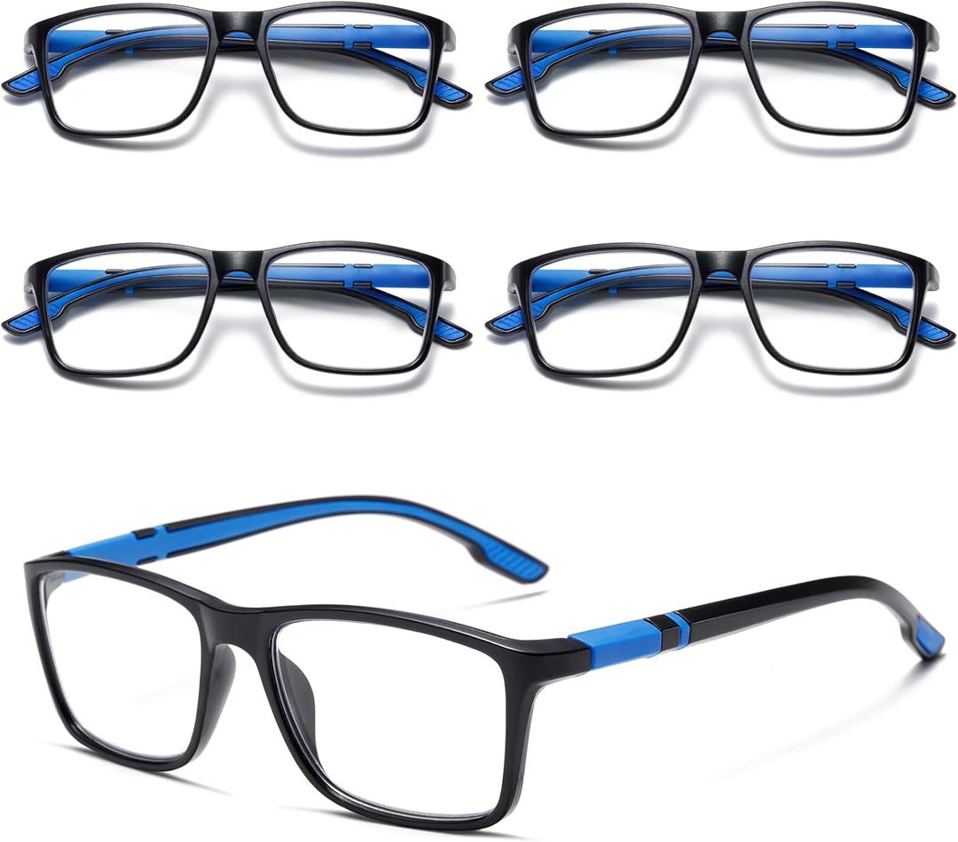 Viseng 5-Pack Reading Glasses Blue Light Blocking for Women Men Anti Glare Filter Lightweight Sports Style Eyeglasses (5-Pack Blue 3.5