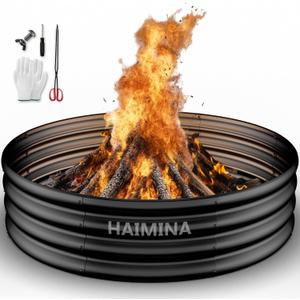48 Inch Fire Pit Ring,Large Fire Pit Ring for Outside Wood Burning, Fire Pits Rings with High-Temperature Coating for Backyard, Bonfire, Camping, Beach(4x4 FT)