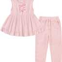 Toddler Girl Clothes Baby Girl Spring Summer Outfits 2Pcs Ruffle Sleeveless Top and Pants Set for 1-5 Years (Pink)