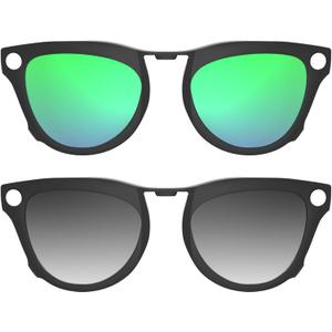 2Pcs Polarized Clip-on for Ray-Ban Meta Skyler & Gen 2 (RW4010/RW4014 52-20), Black Frame Discoloration Clip for Meta Skyler Accessories Protect Your Eyes, Cool and Fashion (Green + Grey)