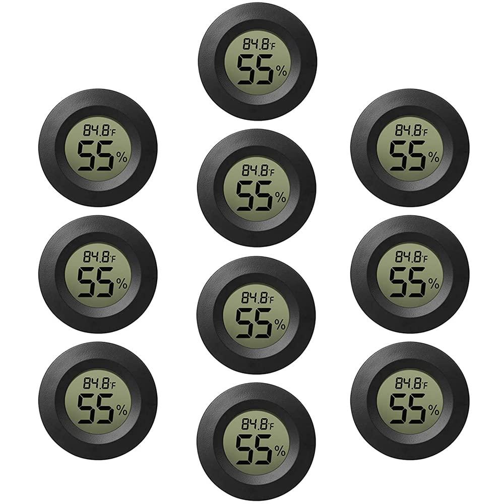 10-Pack Mini Thermometer Hygrometer, Small Digital Electronic Temperature Humidity Meters Gauge Indoor LCD Display for Greenhouse, Garden, Cellar, Fridge, Mason Jar