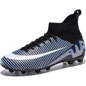 RURAN World Cup Professional Men's Soccer Cleats Adult Firm Ground Football Training Boots TF/AG Soccer Shoe Sneaker Blue/BLK/White Size 42