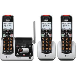 AT&T BL102-3 DECT 6.0 3-Handset Cordless Phone for Home with Answering Machine, Call Blocking, Caller ID Announcer, Audio Assist, Intercom, and Unsurpassed Range, Silver/Black