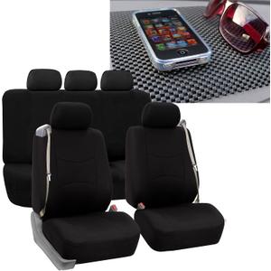 FH Group Car Seat Covers All-Purpose Built-in Seatbelt Seat Covers Full Set with Gift Universal Fit for Cars Trucks & SUVs (Black) FB351115