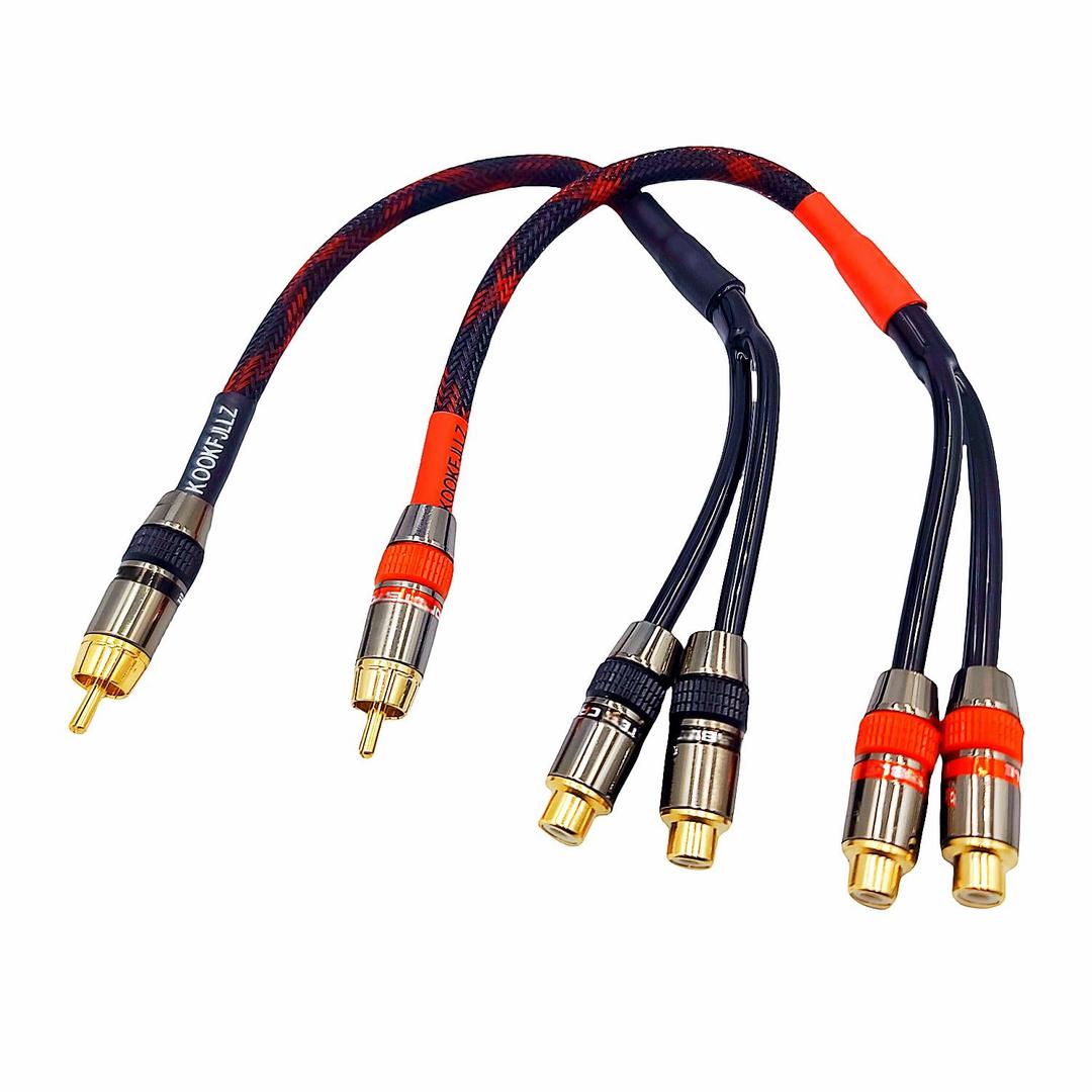 RCA Splitter 1 Male to 2 Female, 24k Gold Plated RCA Cables, 1ft RCA Y Splitter Subwoofer Stereo Audio Video Cable(2 Pack)