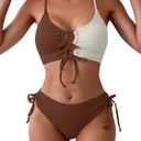 B2prity Women's Sexy Bikini Set Color Block Lace Up 2 Piece Bathing Suit Tie Side Swimsuit (Large)