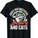 Funny Cat Parent Gift Easily Distracted by Archery and Cats T-Shirt (Asphalt Gray, S)