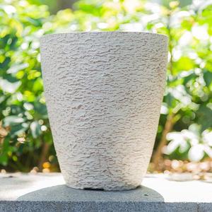 10 inch Garden Planter Lightweight Indoor Outdoor Pots with Drainage Hole for Potted Plants Flowers Greenery, Set of 2 (Beige Grain Texture)