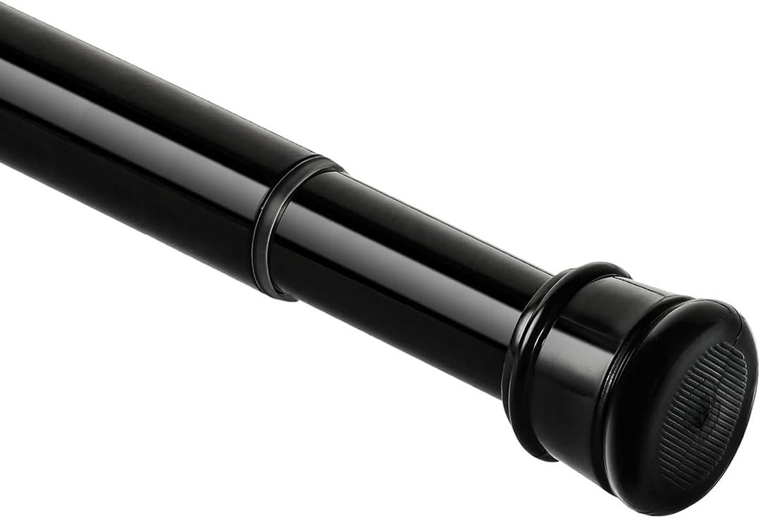 Tension Curtain Rods 27-82 Inch, 1"Diameter Shower Curtain Rod Spring Long Adjustable for Bathroom Windows Closet No Drilling No Rust, Black