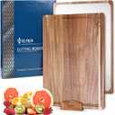 Double-Sided Titanium Cutting Board with Display Stand | Bamboo & Acacia Wood Options | Reversible Titanium Surface | Food Grade & Durable | 16"x12"x0.6" (Acacia)