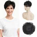 Short Hair Topper for Thinning Hair 4 Inch Short Pixie Cut Toppers Pieces Natural Curly Texture Synthetic Black Wiglets Hairpieces (Black, 4 Inch)