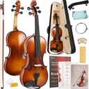 Kmise Violin 1/2 Size Starter Kit for Students Beginners Adults, Quality Ebony Acoustic Fiddle Set with Hard Case, Bow, Rosin, Extra Strings, Shoulder Rest, Guide & Chart