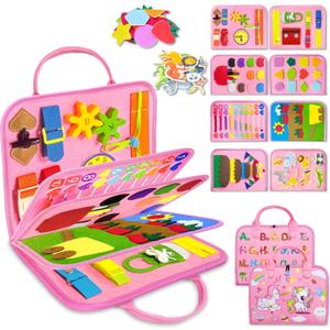 Exorany Busy Board Montessori Toys for Toddler Girl Birthday Gifts, Busy Book Sensory Learning Toys for Toddlers, Toddler Girl Airplane Car Travel Toy Educational Activities, Medium