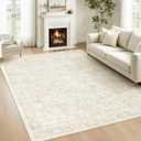 6x9 Area Rugs for Living Room: Washable Vintage Floral Rug Low Pile Non-Slip Boho Carpet for Bedroom Nursery Dining Room (Beige, 6'x9')