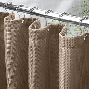 AmazerBath Taupe Shower Curtain Waffle Textured, Fabric Shower Curtain Tan Thick Heavy Duty 240GSM Hotel Quality Bathroom Shower Curtains, 72 x 72 Inches
