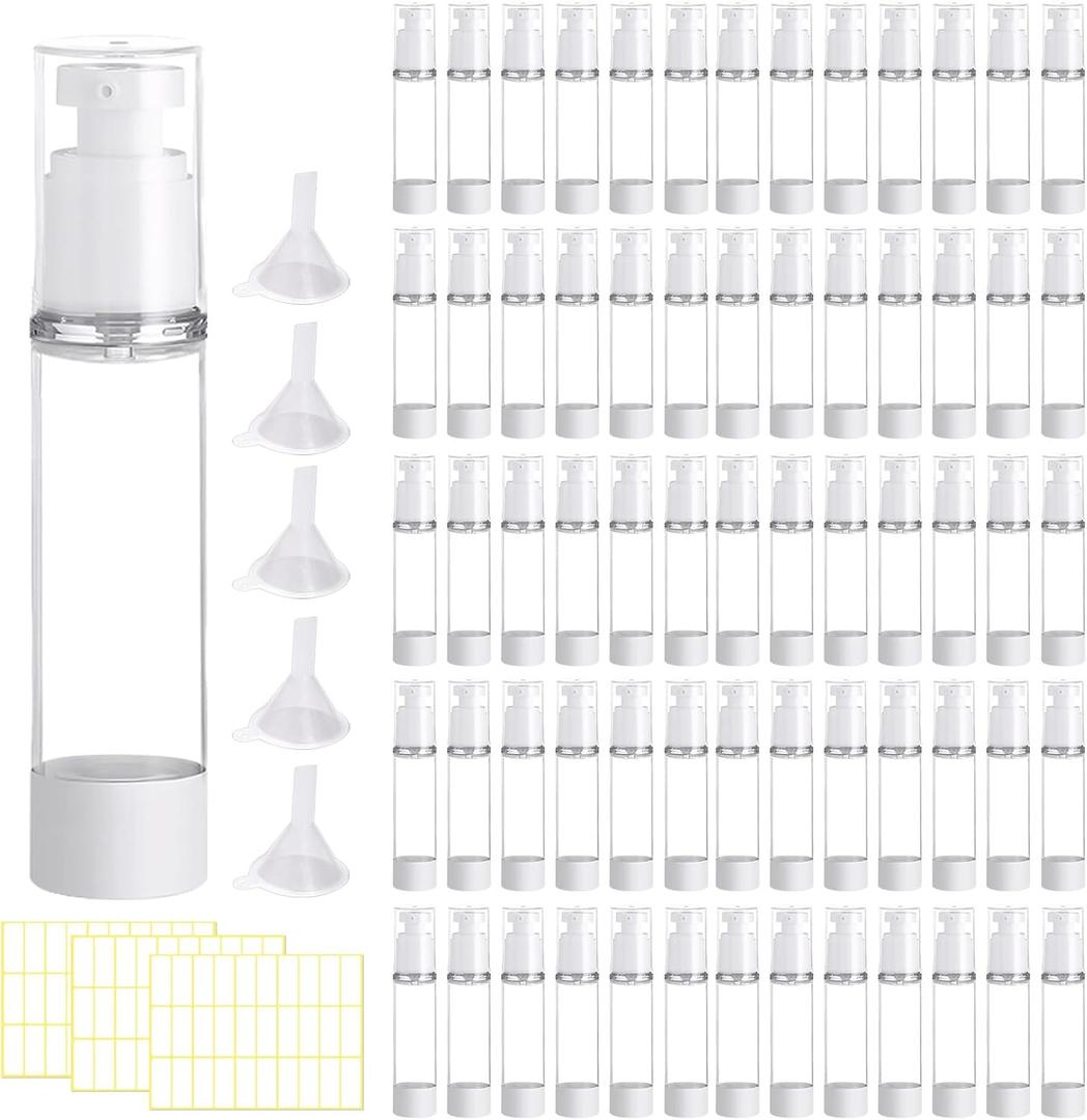65 Pcs 1.7oz/50ml Clear Airless Pump Bottles for Shampoo Liquid Toiletry Refillable Travel Size Bottles Dispenser, Cosmetic Empty Lotion Pump Containers