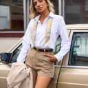 Mutitop Button Down Shirts for Women Long Sleeve Dress Shirts Wrinkle Free Collared Work Office Solid Blouses Corset Tops (White, XS)