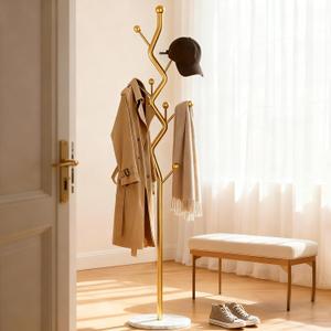 68.9 Inch Tall Modern Coat Rack,Gold Freestanding Coat Rack Tree,Heavy-Duty Metal Coat Rack Freestanding with Sturdy Marble Base for Entryway,Hallway,Bedroom,Holds Coats Hats Bags Scarves
