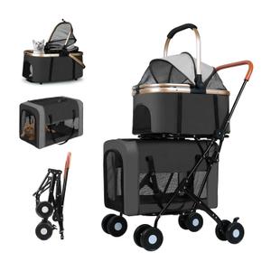 3 in 1 Dog Stroller with Detachable Carrier, Folding Pet Travel Stroller, Deep black