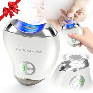 Electric Nail Clipper, Automatic 2-in-1 Baby Nail Trimmer with LED Light & Nail Storage Box, Rechargeable Fingernail Cutter with 3 Speed Gears, Safe Nail File for Baby, Kids & Adults