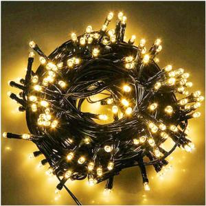 FULLBELL 33ft 100 LED Black String Lights with Memory Function - Indoor/Outdoor Fairy Lights for Christmas Tree, Party, Garden, Home - Extendable Warm White LED String Lights (Xmas Decor)