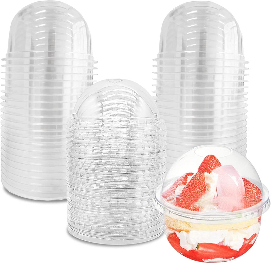 Jnnzzggu 50 Pack 9 oz Clear Plastic Dessert Cups with Dome Lids,No Hole Disposable Snack Bowls for Pudding,Parfait,Fruits,Ice Cream,Cake