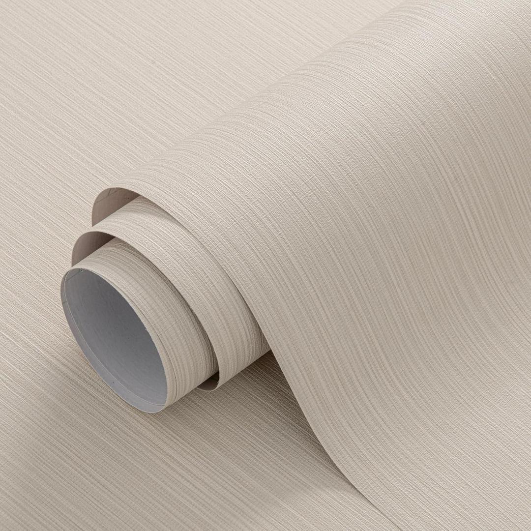 24"x394" Beige Grasscloth Wallpaper Peel and Stick Faux Linen Textured Upgraded Thick Self-Adhesive Waterproof Neutral Contact Paper Seamless Vinyl Embossed Wallpaper