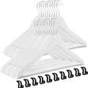 TECHMILLY 20 Pack Solid Wooden Suit Hangers, Heavy Duty Coat Hangers for Closet, Smooth Finish Clothes Hangers with 360 Swivel Hook & Non Slip Pant Bar & Cut Notches for Shirt, White