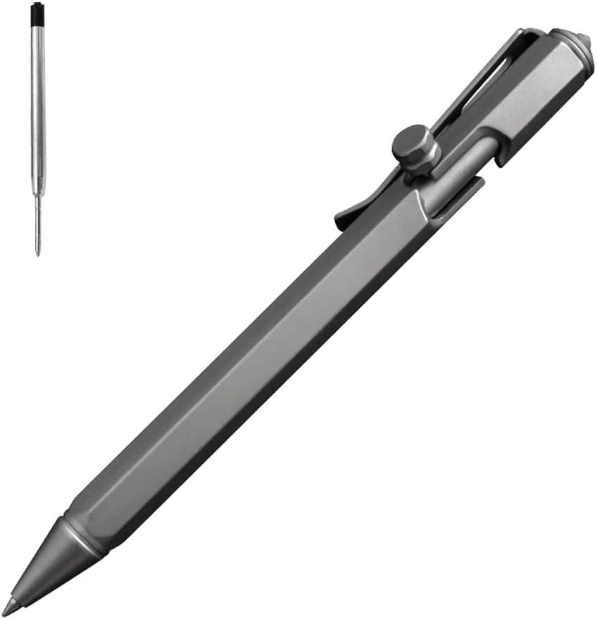 Cool Hand 5.2'' Bolt Action Pen, Titanium Alloy EDC Metal Pen, Ballpoint Ink Refillable, with a Refill, Gray