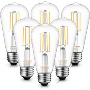 Lumiverse Edison Bulbs 60W Equivalent, Dimmable LED Light Bulbs, CRI 90+, Vintage E26 Lightbulbs, Natural White 4000K, ST19 ST58, 5.5W, Antique Clear Glass, 6 Pack