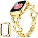 Mesime Compatible with Apple Watch Band 38mm 40mm 41mm 42mm 44mm 45mm 46mm, Women Bling Jewelry Bands with Tempered Glass Screen Protector Case, Shiny Strap for iWatch Series 11/10/9/8/7/6/5/4/3/2/1/SE