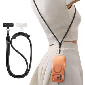 TORRAS Phone Lanyard Crossbody with 2 Phone Tabs, Adjustable Anti Theft Phone Strap for All Phones, Premium Metal Buckles, Skin Friendly, Universal Cell Phone Neck lanyard for Travel Essentials, Black