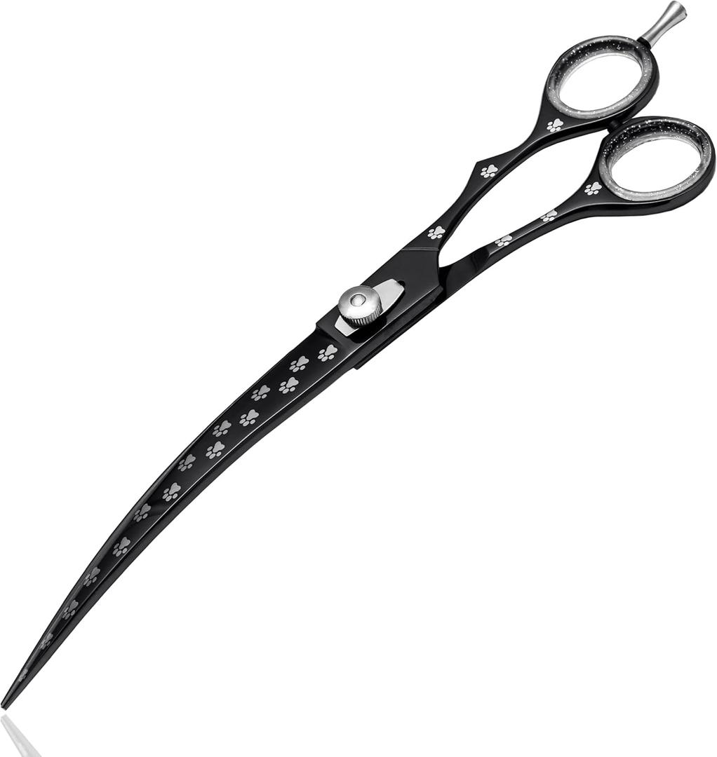 Pet Grooming Scissor Dog Blade scissor Pet Grooming Scissors Dog Hair Cutting Shears with Bag for Professional Right Hand Pet Groomer (Black Curved, 9.0")