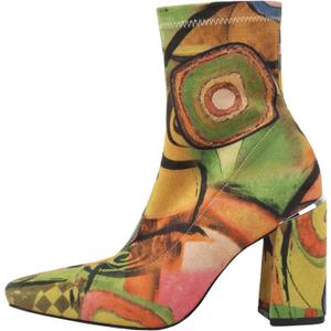 vivianly Womens Square Toe Ankle Booties Chunky Heel Boots Side Zipper Patent Leather Mid-Calf Boots (6, Irregular Green)