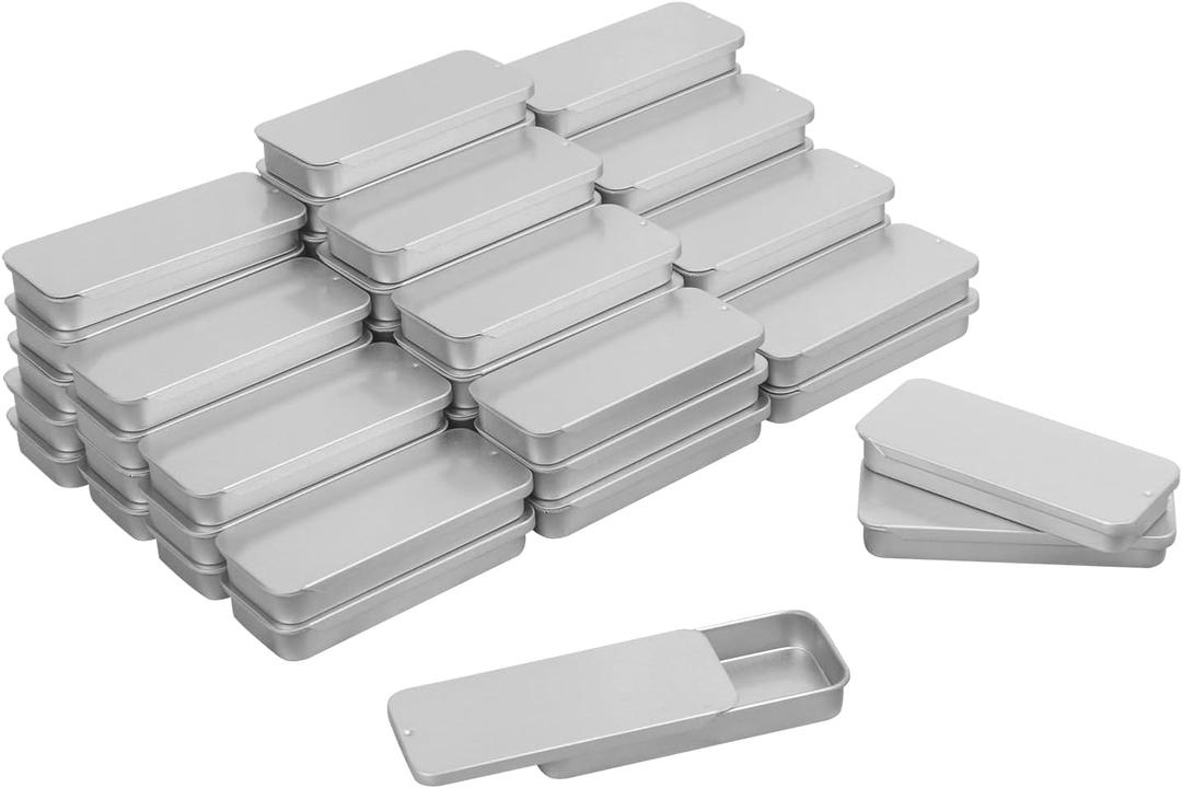 GENHAKON 50 PCS 3.15 X 1.34 X 0.4 Inch Slide Top Tin Containers With Lid For Small Items