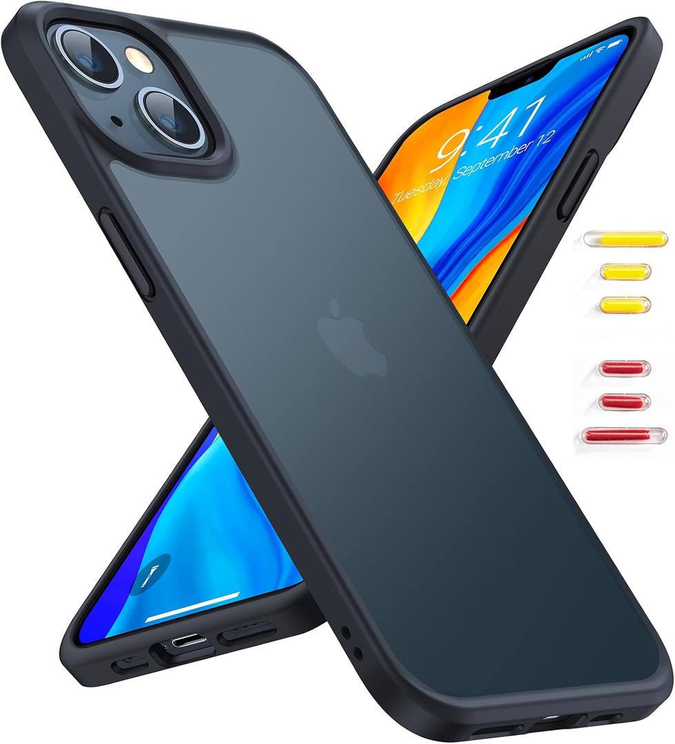TORRAS Guardian Shockproof for iPhone 13/14 Case, [Military-Grade Drop Tested] Durable Protective Matte Hard PC Back Slim Thin DIY-Buttons for iPhone 13/14 Case, Translucent Black