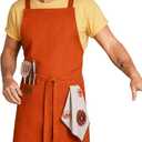 100% Cotton Kitchen Apron with 2 Pockets Adjustable Chef Apron for Cooking Baking BBQ Unisex Apron (Orange)